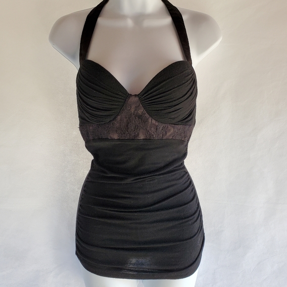 Papaya Tops - Papaya Black Halter Tank Top With Lace Detail